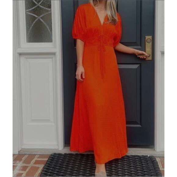 NEW Pearl By Lela Rose Equestrian Jaquard V-Neck Midi Dress Vermillion Size 12 - Picture 1 of 14